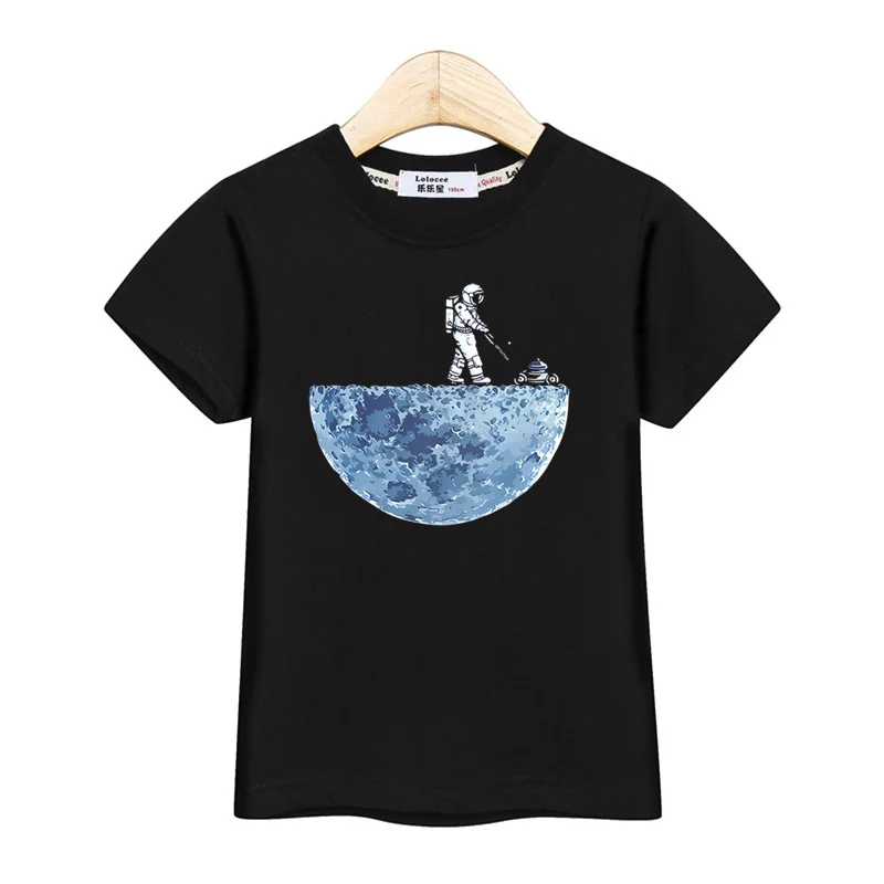 Astronaut New Cartoon T-shirt Boys Summer Shirt Children Short Sleeved Tops Spaceman Clothes 3-14T