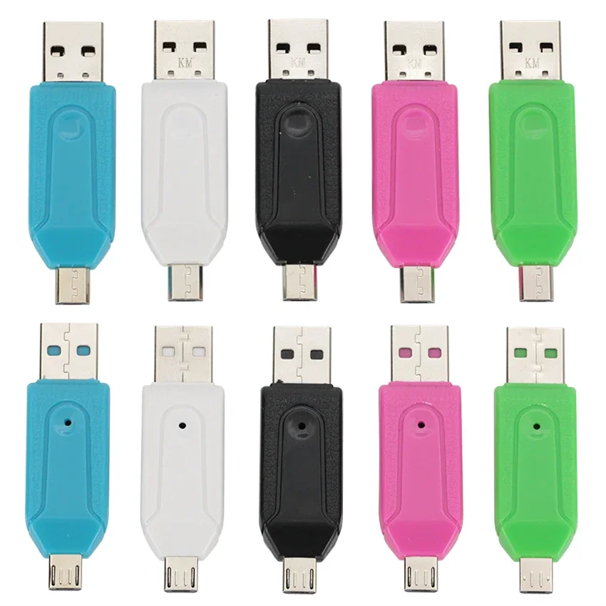 500pcs 2 in 1 USB Male to Micro Usb Dual Slot OTG Adapter With TF/SD Memory Card Reader For Android Computer Extension Headers