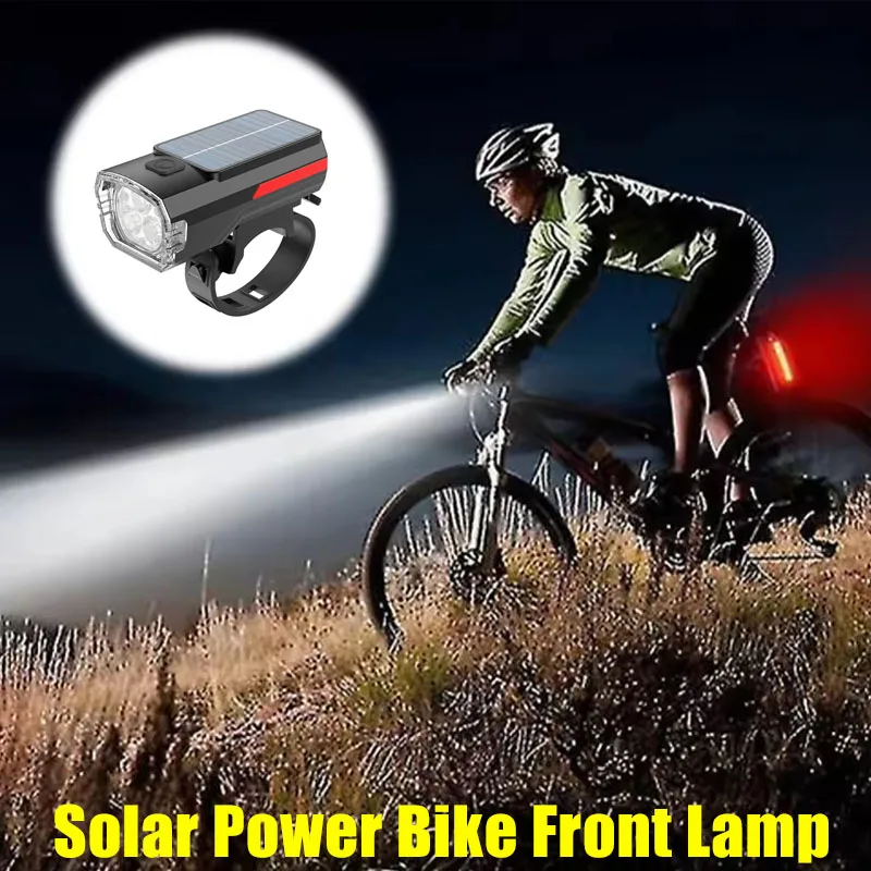 

Bicycle Headlights Solar Power Bike Front Lamp USB Rechargeable Cycling Flashlight 3 Level Dimmable Accessories Night Riding