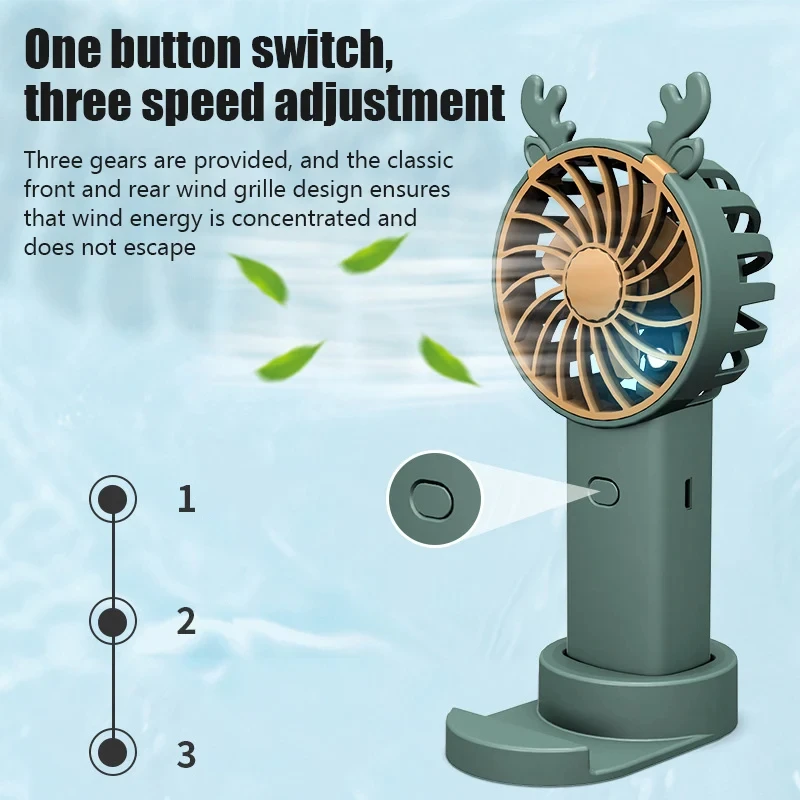 Antler Handheld Mini Fashion Vertical Phone Mount Fan Outdoor Travel Portable Charging Fan