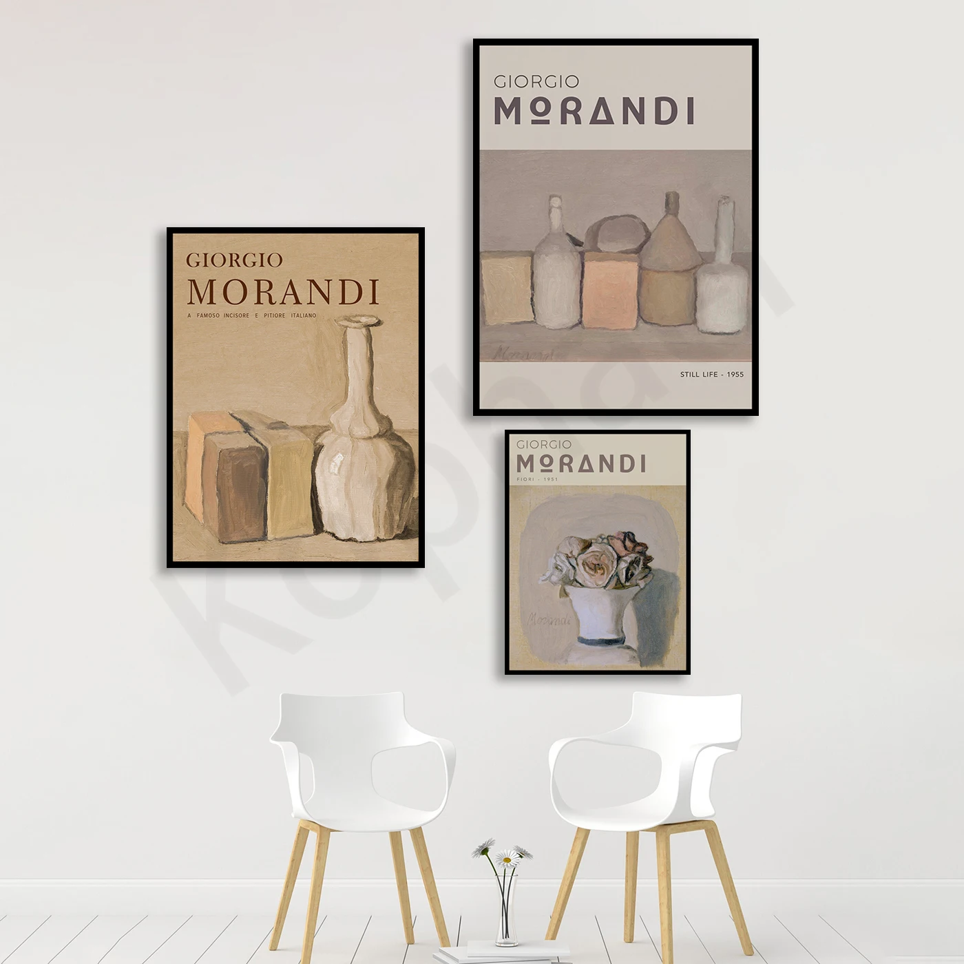 Giorgio Morandi Exhibition Poster. Minimalist Abstract Modern Decor. Soft Natural Colors. Home Wall Decor Art