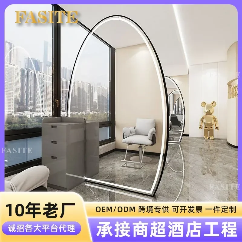 For Hair Barber Shop Floor Mirror with Cabinet Perm Dyeing Area Cutting Station Full Length Wall Mounted Vanity