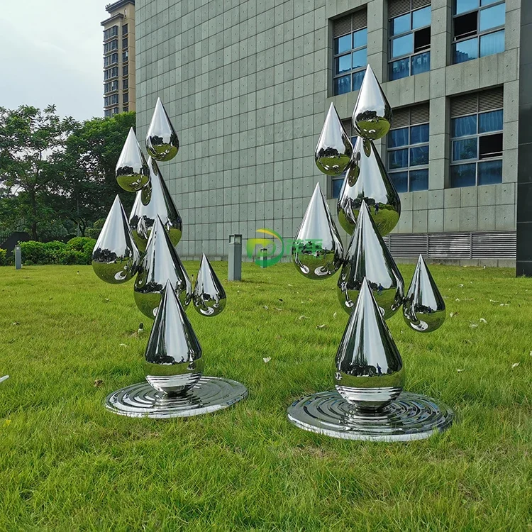 OEM&ODM Custom Modern Metal Atatue Mirror Polished Stainless Steel Water Drop Sculpture