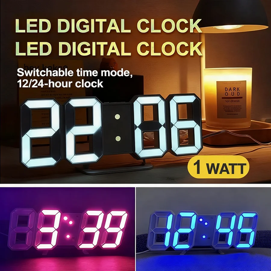 

3D Electronic Digital Clock Modern Alarm Clock Wall Clock Living Room Bedroom Decoration Decor Watches Interior Desk light