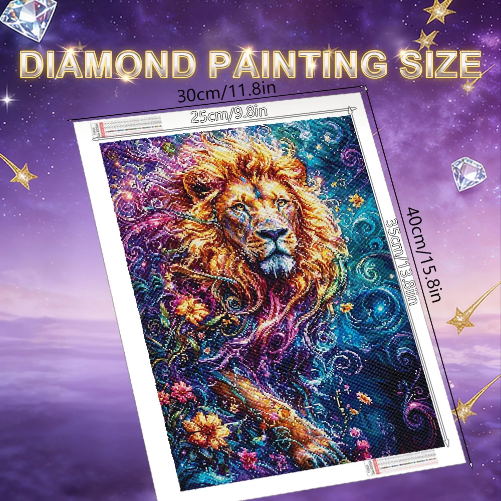 HUACAN Diamond Painting Lion Animal Starry Sky Full Drill Handmade Mosaic Full Kits Square Round Rhinestones Christmas Gift