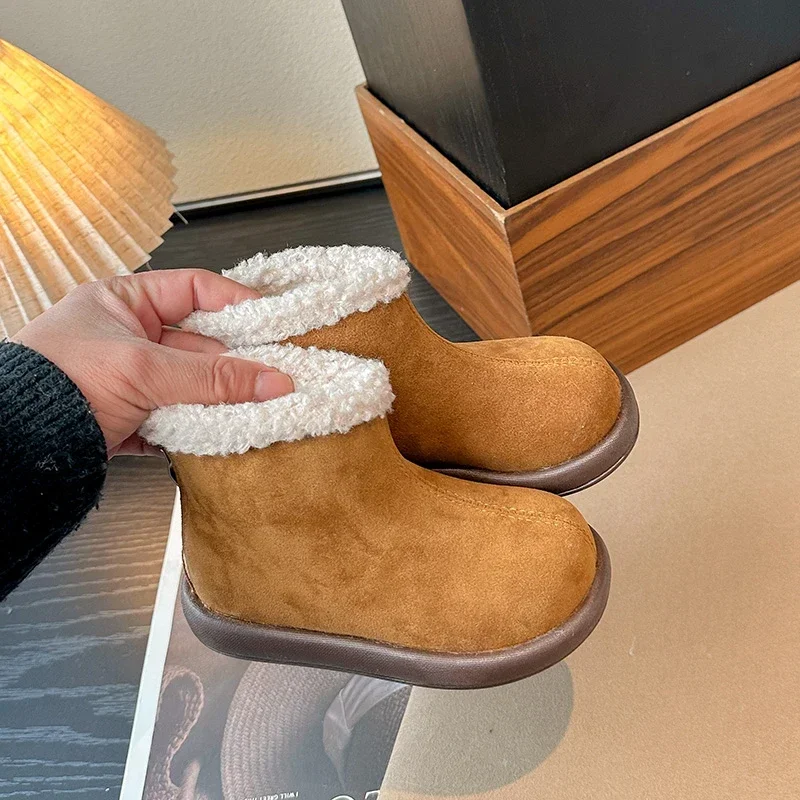 Fashion Girls Causal Boots Winter Simple Kids Plush Snow Boots for Boys Outdoor Warm Children's Thermal Boots Versatile Zipper