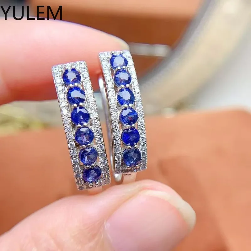 

Solid 925 Sterling Silver Sparkling High Earrings Natural Sapphire 3mm Wedding Fine Jewelry Gift