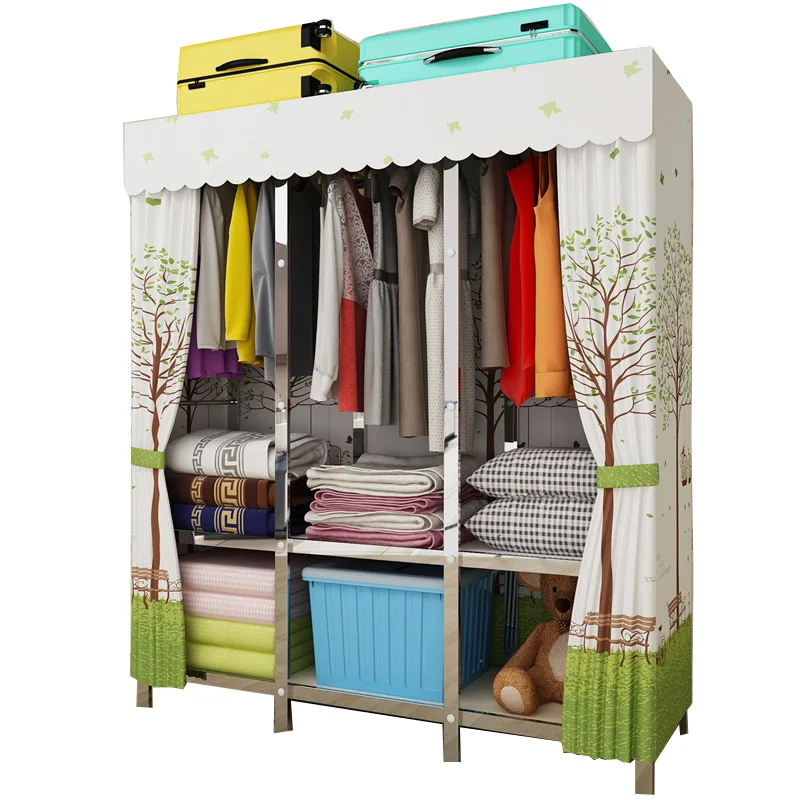 

Simple, wardrobe, stainless steel, steel frame, thickened, bold, fabric, assembly, household