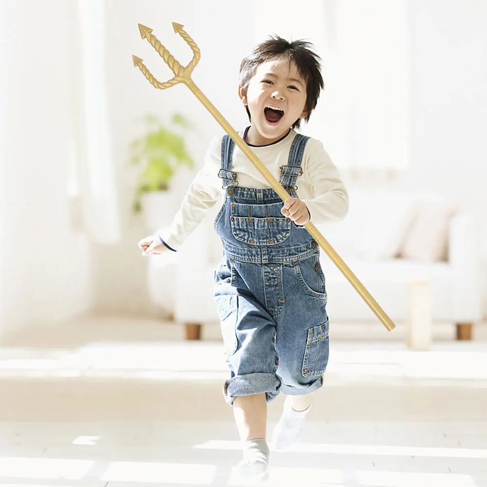 

2pcs Triple Fork Performance Props Golden Trident Durable Materials Versatile Use Halloween Toy Kids Costume Accessories