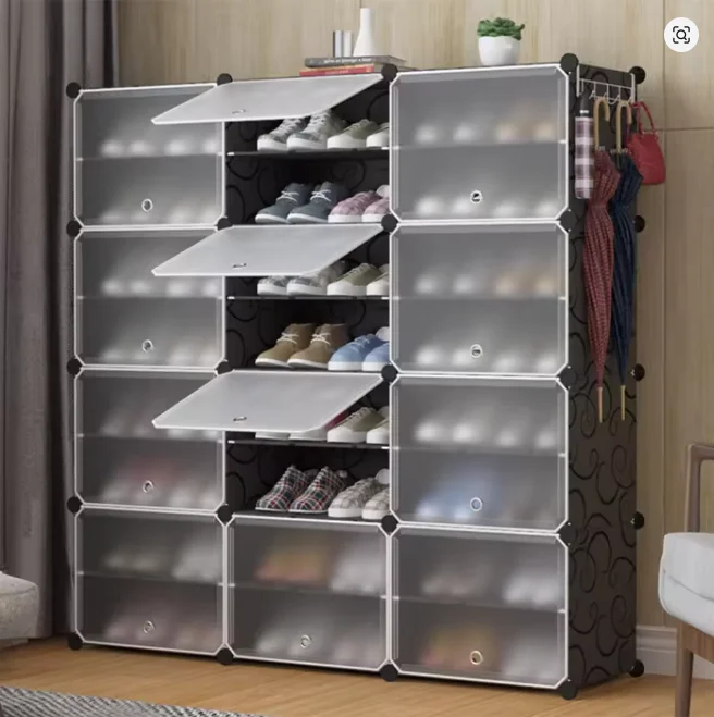 Schoenenopslag, 40 paar, 2 x 10-laags schoenenkast, kast met deur, schoenendozen, voor entree, woonkamer, slaapkamer