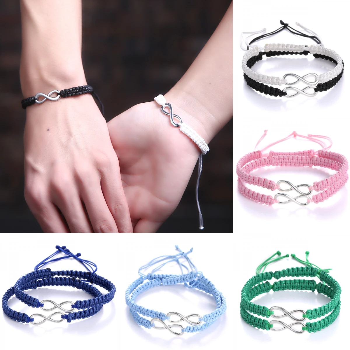 2 pz moda nero bianco braccialetto di amicizia per gli uomini donne fatto a mano intrecciato braccialetto di corda infinito amore coppia bracciale