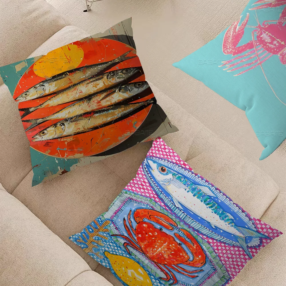 Colorful Sardine Lobster Fish Ocean Pillowcase Toon Gift Cushion Cover Bedroom Home Sofa Chair Seat Decor Pillow Case