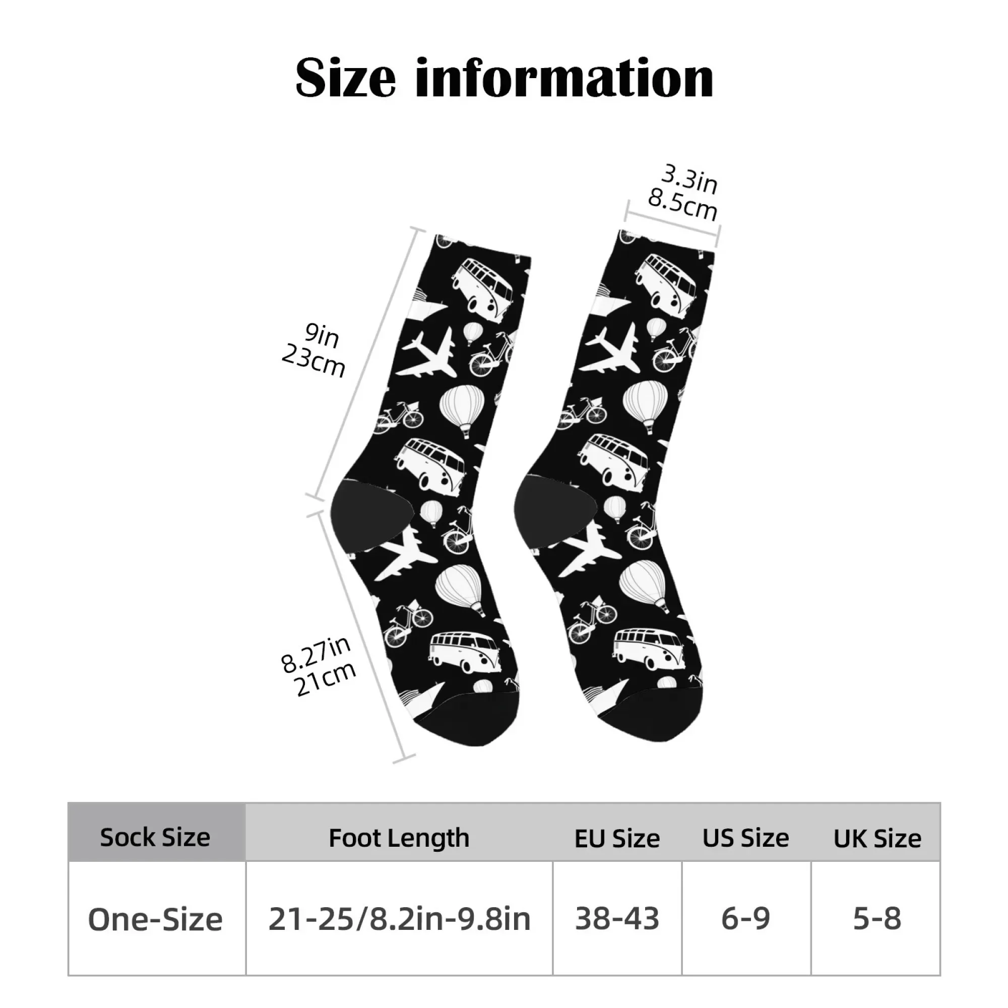Travel Inspiration Transportation Casual Socks Unisex Novelty Funny Happy Crew Socks Comfortable Breathable Socks Party Gift