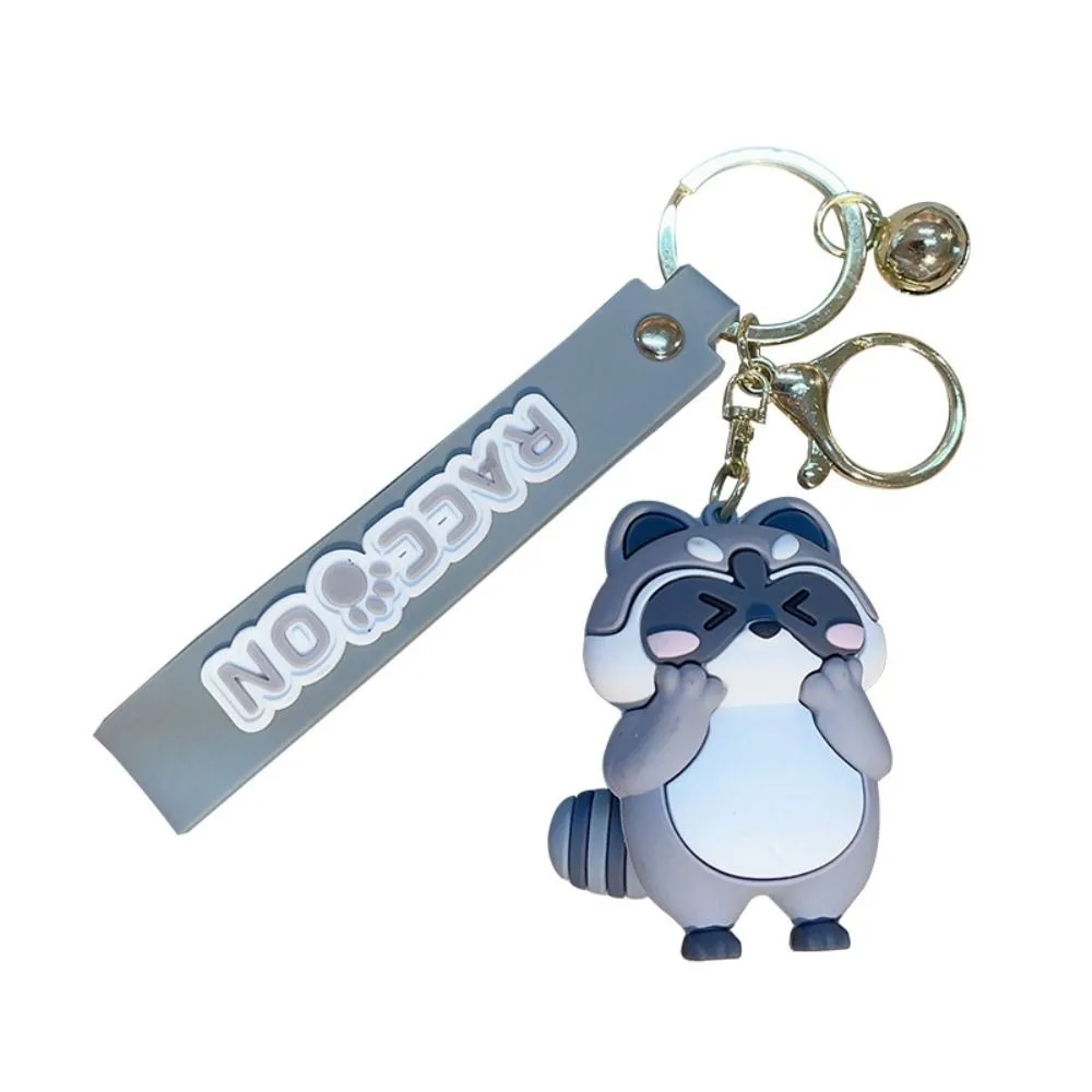 Couple Creative Earphone Case Alloy Animal Kawaii Cartoon Keyring Raccoon Keychain Backpack Decor Korean  Pendant