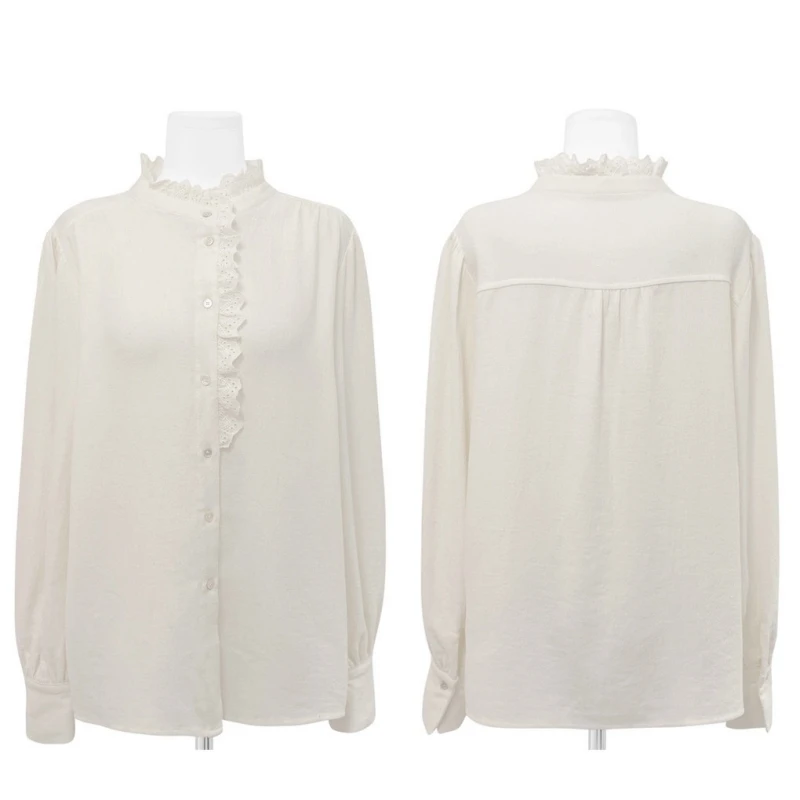 Chic Long Sve da donna irt coreano Sle delicato dolce versatile semplice eleganza pizzo finiture splicing traspirante delicato sulla pelle