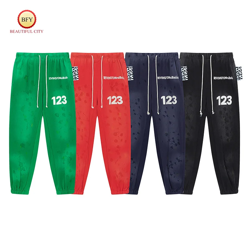 High Quality Vintage RRR123 Washed Sweatpants Autumn Winter Mens Womens Thick Fabric Jogging Drawstring Pants