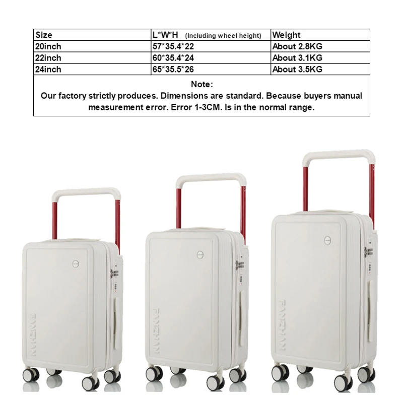 Good-looking Wide Handle Travel Luggage Suitcase Rolling Spinner Wheels Hardside Secret Lock 20 22 24 Inch for Student Using