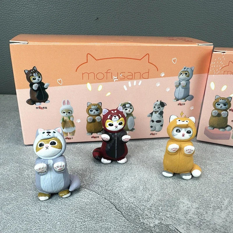 Mofusand gatos fingir raposa roupas caixa cega brinquedos bonito figuras de ação gatinho boneca brinquedos decoração desktop crianças presentes