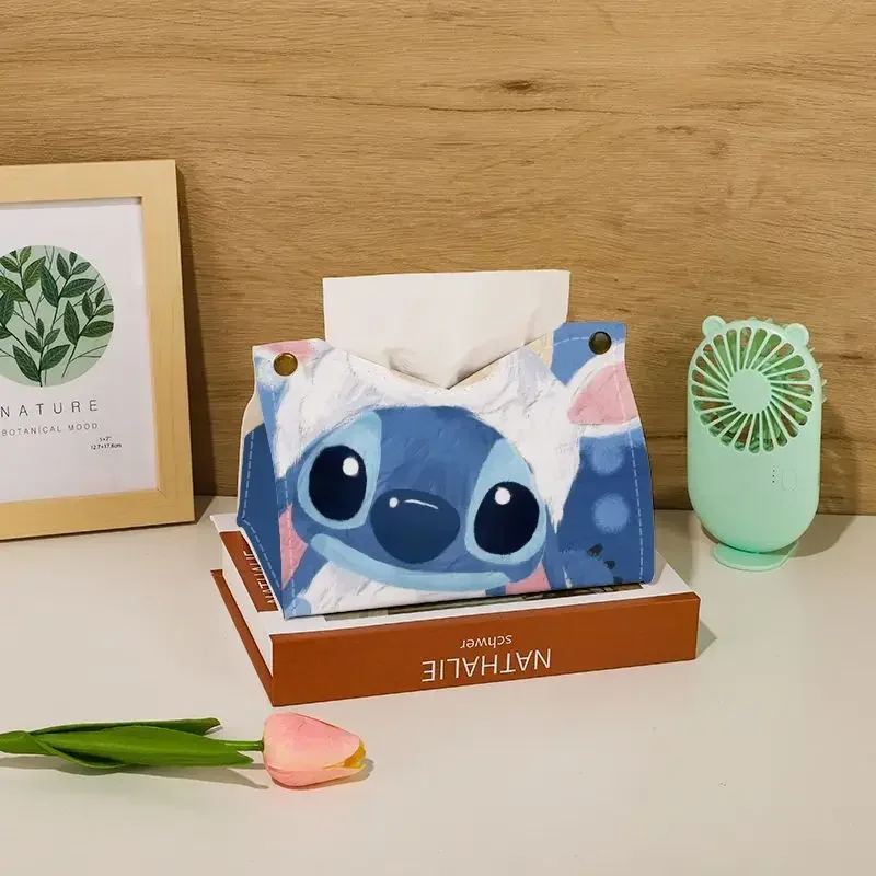 

Disney Stitch Leather Tissue Box Car Home Decoration Living Room Waterproof Kitchen Table Napkin Holder Desk Girl Gift Kids Toy