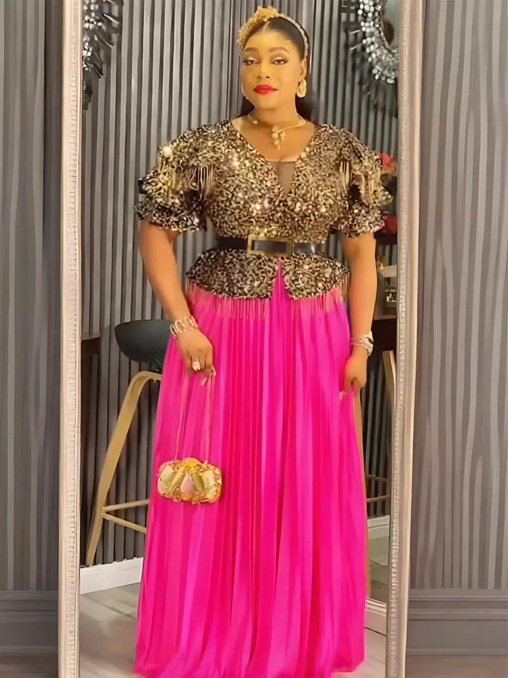 

Элегантные африканские платья для женщин, роскошное вечернее длинное платье с блестками, рождественское свадебное платье больших размеров, 2024, женская одежда