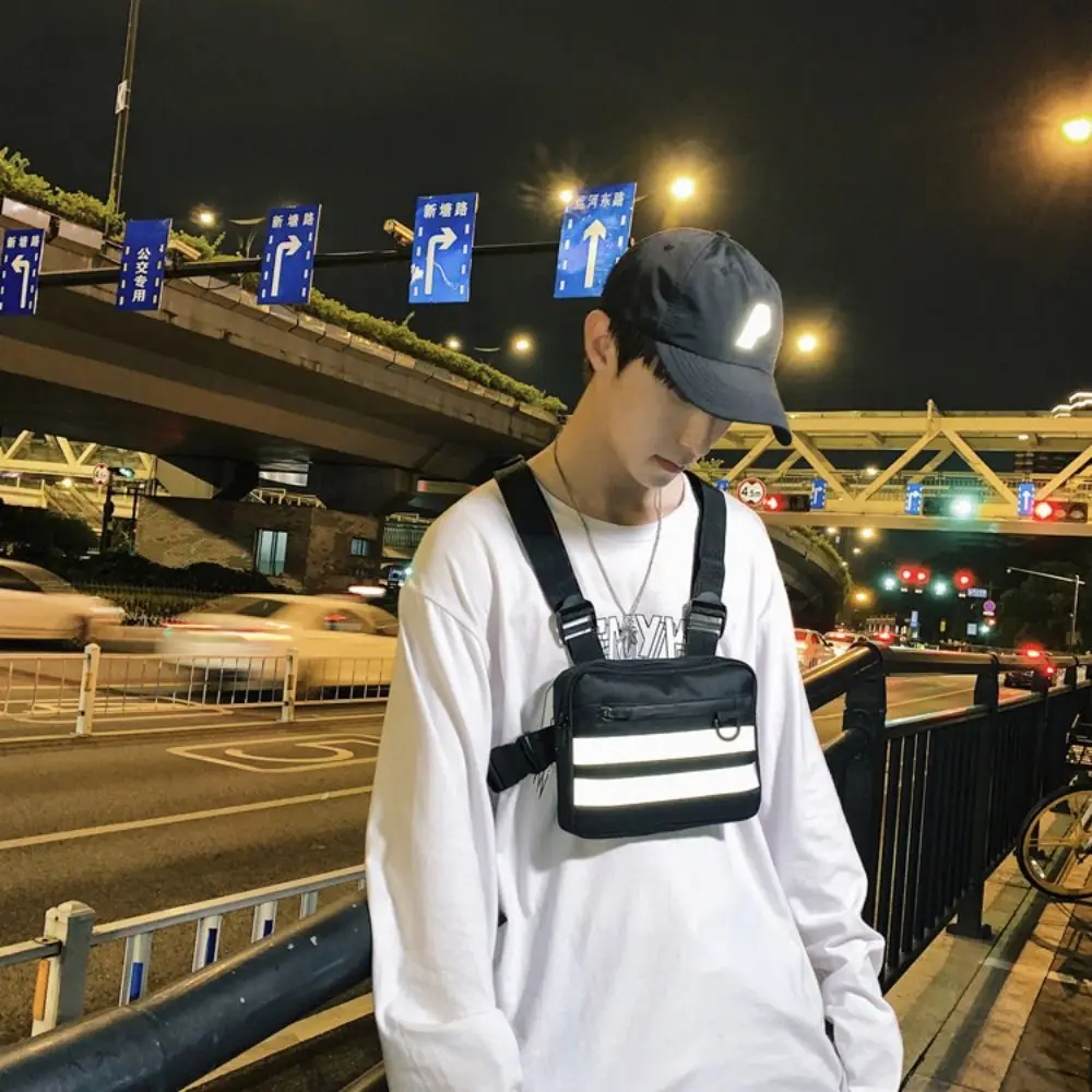 Chest Pocket Chest Front Pack Multi-functional Water Resistant Sports Vest Bag Reflective Streetwear Running Vest Bag Women