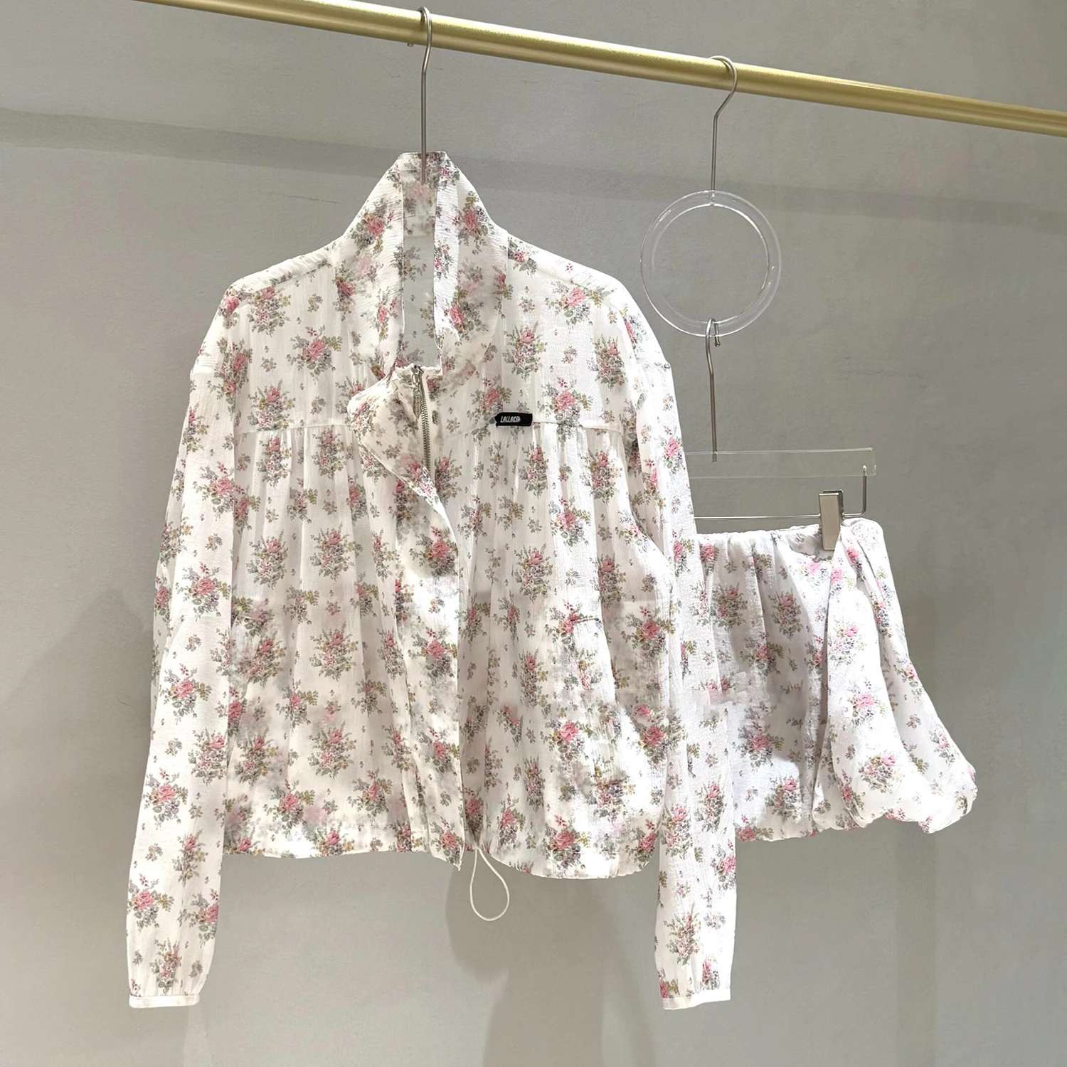 

Spring New Arrival South Oil High End Women's Fashion Floral Print Shirt Half Skirt Set Country Style Long Sleeve Casual Wear