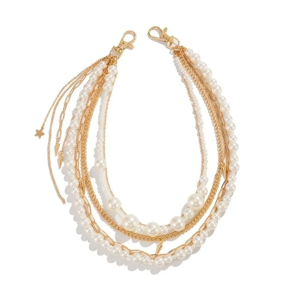 الفاخرة تقليد اللؤلؤ السراويل المفاتيح شرابة محفظة الجينز اللؤلؤ المعادن الشرير سلسلة مجوهرات اكسسوارات الهيب هوب الخصر مفتاح سلسلة