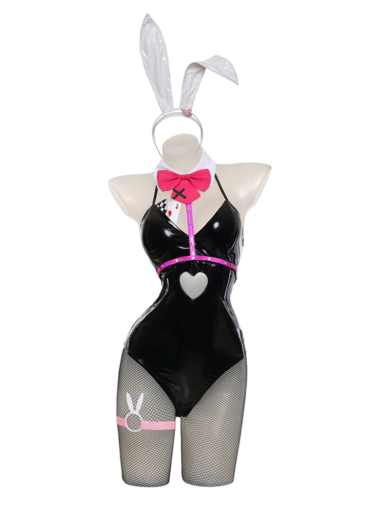 Cos mikuu Kaninchen loch schwarz Leder Hase Mädchen sexy niedlich Halloween Cosplay Kostüm Kopfschmuck Kleidung Bögen Mädchen