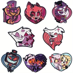 8Pcs/Set Hazbin Hotel Alastor Enamel Lapel Cute Pin – Gaming Cartoon Brooch, Collectible Pin for Backpack Clothing Accessory