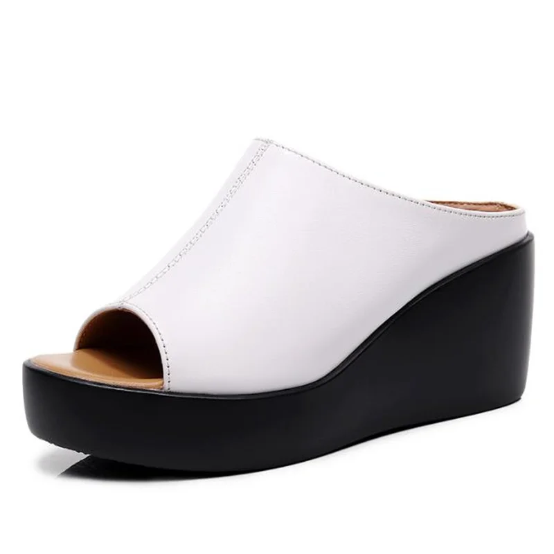 woman platform flip flops new summer women genuine leather slipper high heel shoes women slippers big size 34 41