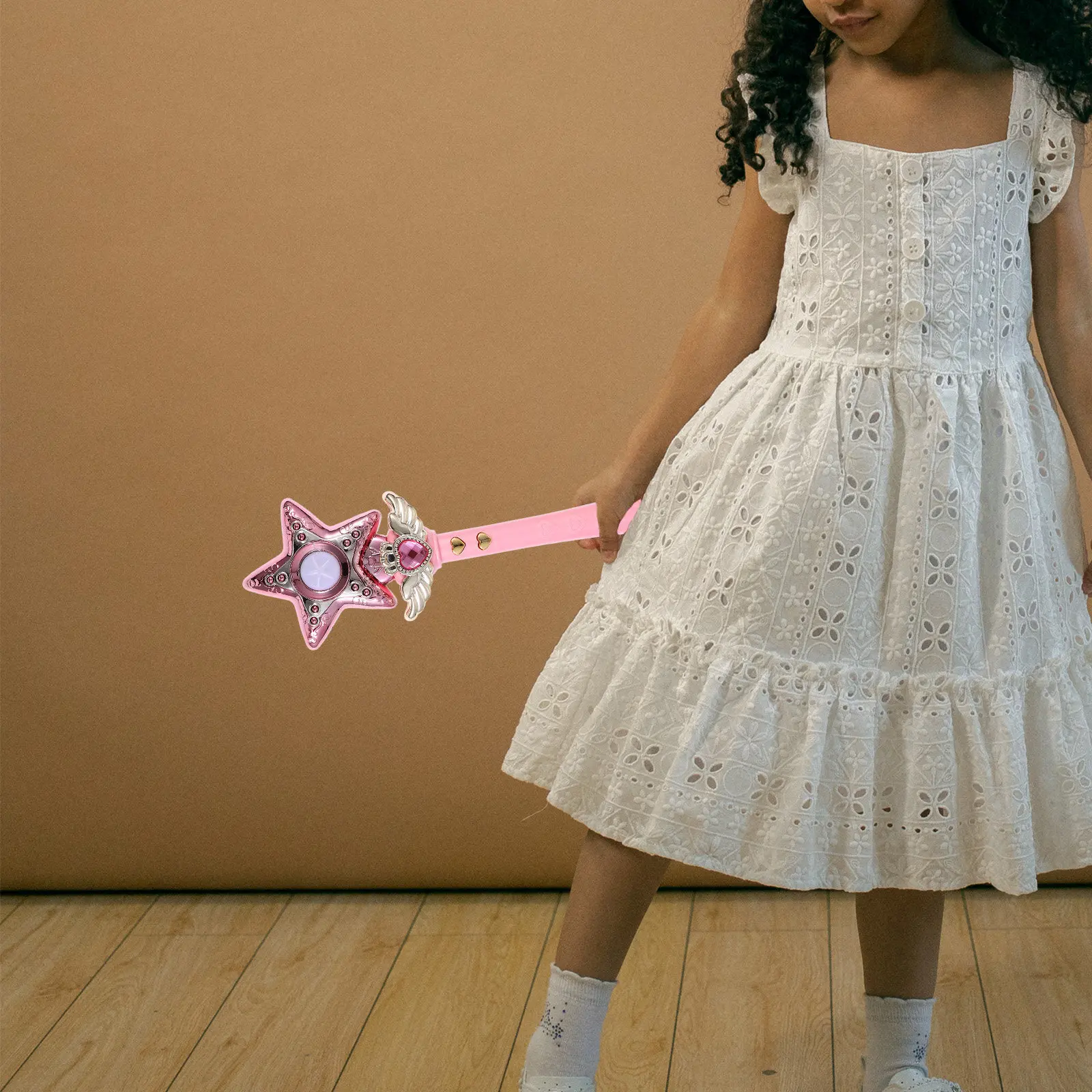 Kids Light Up Musical Wand Rotating Glitter Star Toy for Birthday Party Stage Performance Family Fun