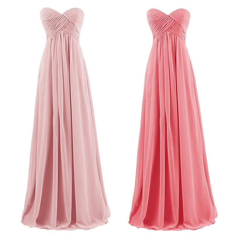 A Line Chiffon Pleat Elegant Strapless Sweetheart Bridesmaid Dresses Wedding Party Evening Formal Prom Robe De Soiree Zipper