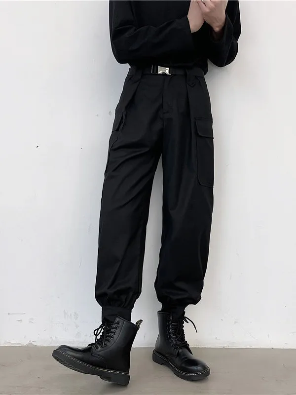 

Мужские повседневные брюки в стиле Harajuku с широкими штанинами и поясом, осенне-зимние, модные, рабочие, молодежные, функциональные