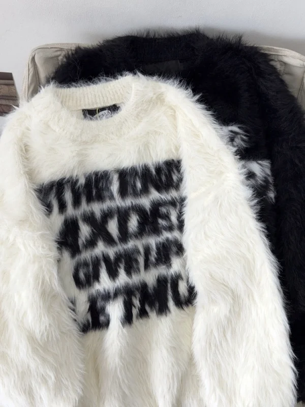 

Американский уличный стиль: модный вязаный свитер унисекс из плюшевой пряжи с надписью, свободного кроя, осенне-зимний, для студентов