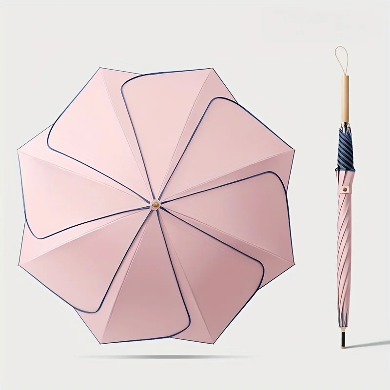 Petals Sunshade UV Umbrella Women Luxurious Outdoor Wooden Handle Resistant Rain Sun All-weather Long Handle Flower Umbrella