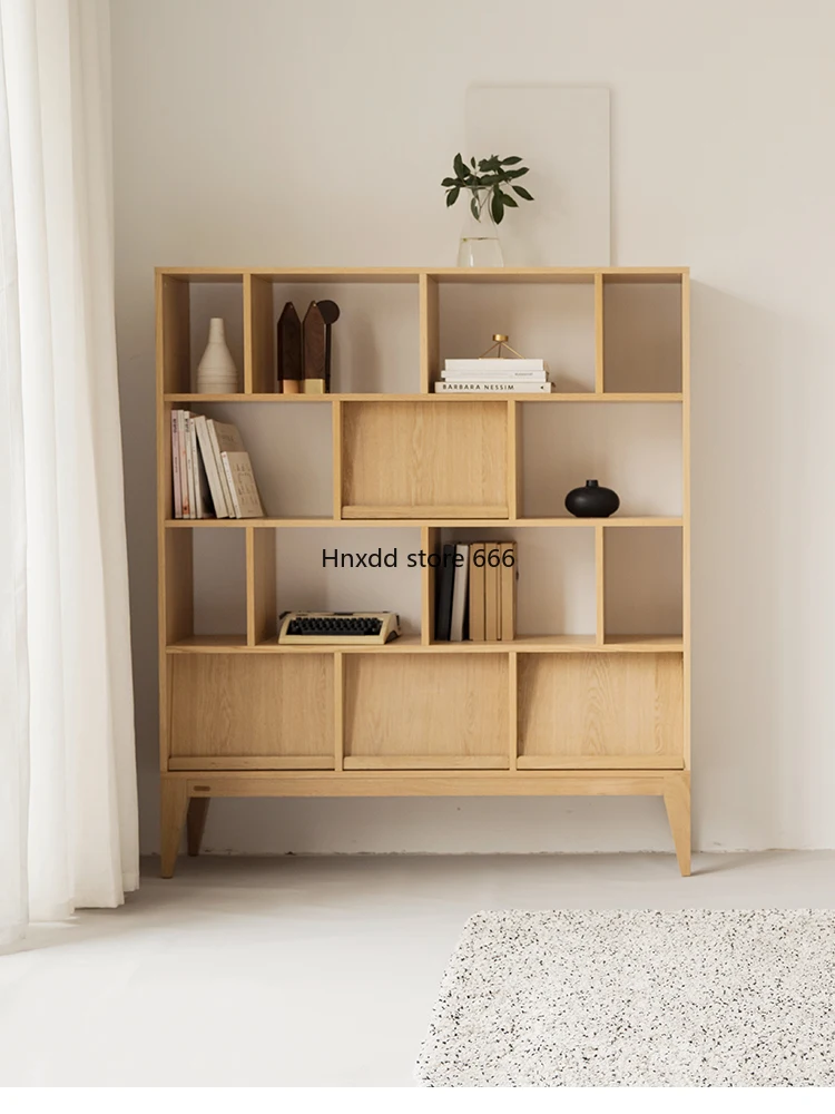 Bookshelf cabinet integrated to the top against the wall floor storage free combination solid wood simple reading rack