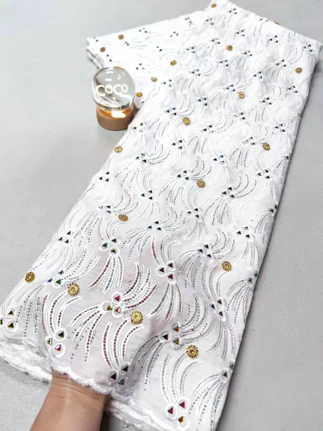 

High Quality African Cotton Rhinestone Lace Fabric,Wedding Dresses,Embroidery Tulle,Fabrics By The Meter,Fashion Nigerian 5Yards