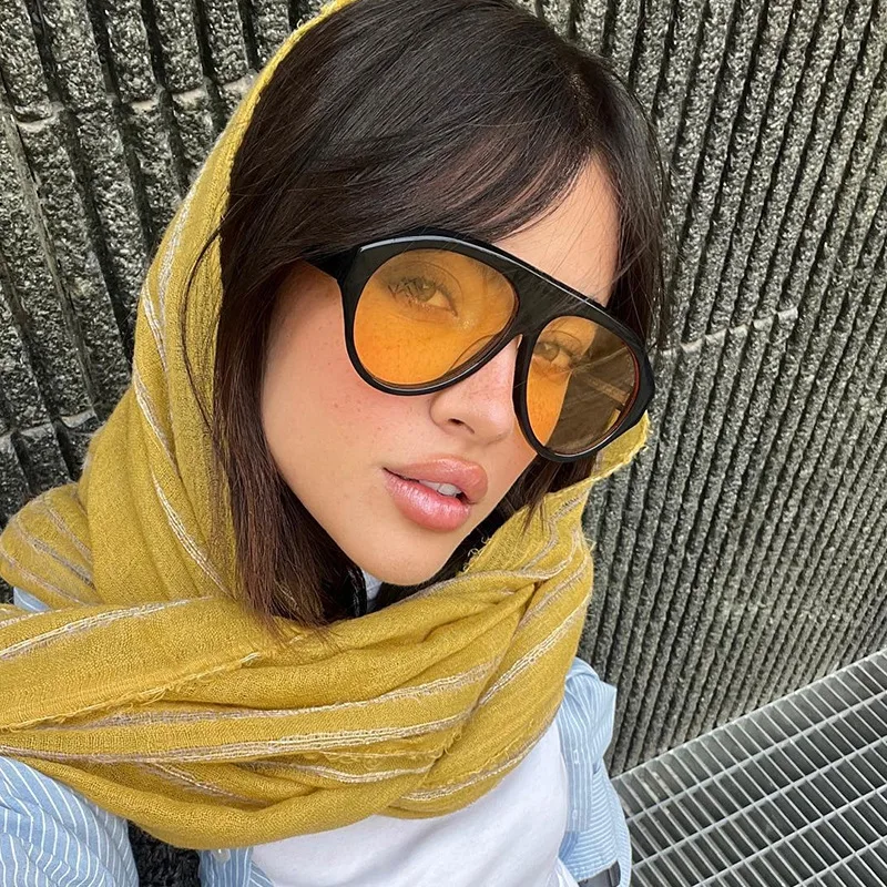 Retro Große PC-Rahmen-Sonnenbrille für Damen, runde Piloten-Sonnenbrille in Schwarz mit Farbverlauf, coole Herren-Sonnenbrille, einteilige Designer-Sonnenbrille – Detail 4
