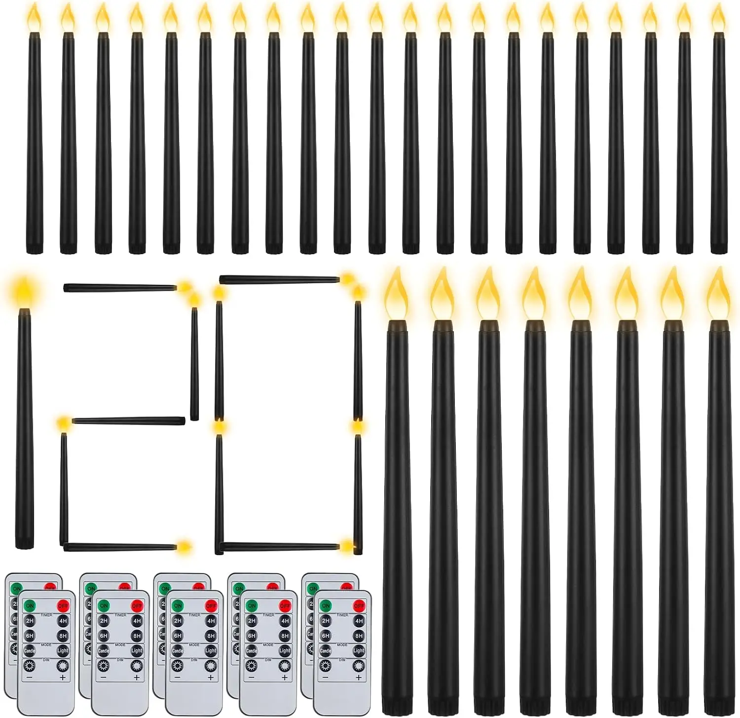 Flameless Black Timer Taper Candles Remote Set 120
