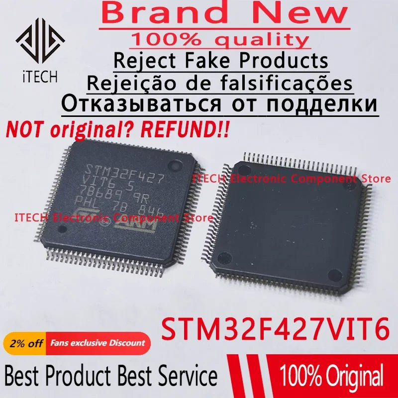 5pcs/lot Original STM32F427VIT6 STM32F427VIT6TR STM32F427 LQFP100 Microcontroller Chip 100% New and Genuine