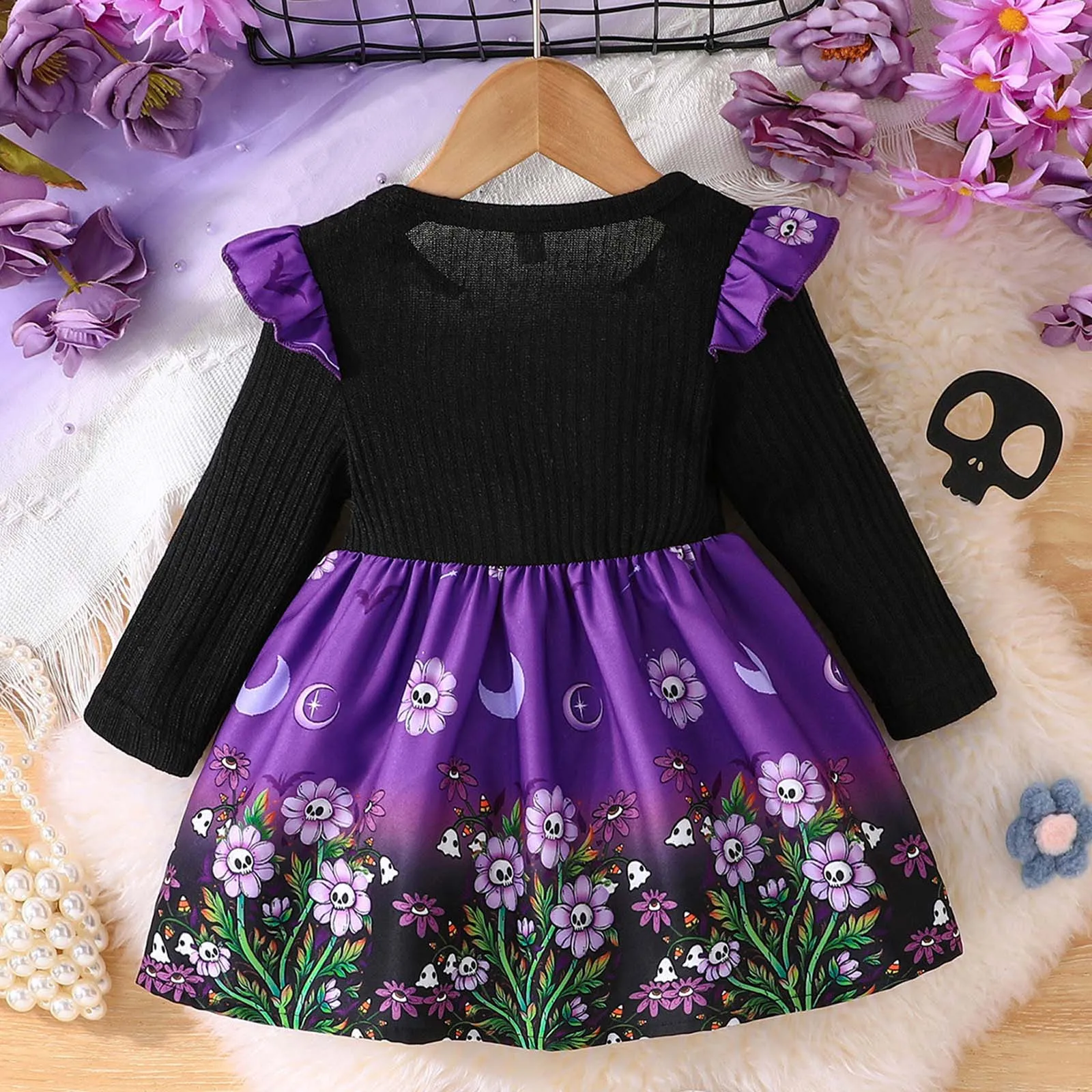 Halloween Toddler Baby Girls Dresses Butterfly Everywhere Print Ruffles Bow Tie Long Sleeved Dress Fashion Sweet Girls Dresses