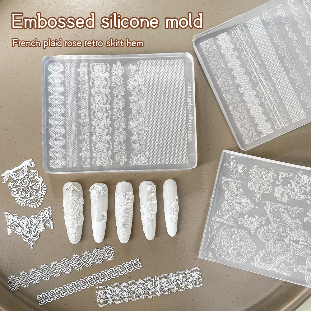 Kaniu New Nail Lace Mold Lace Laciness Embossed Pattern Silicone Mold DIY Ultra-light Clay Make Nail Art DIY Decoration Mold