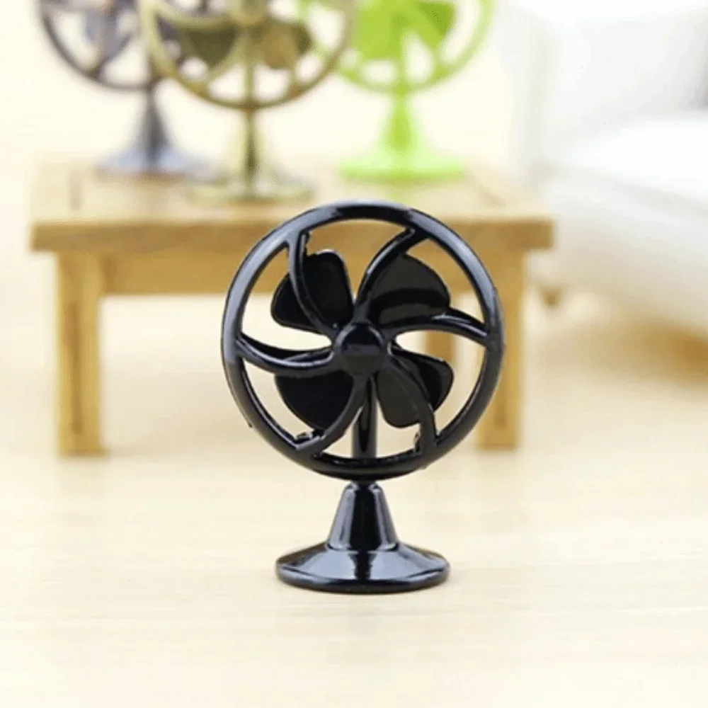 1:12 Dollhouse Miniature Retro Iron Electric Fan 4 Blades Vintage Fan Furniture Decoration Model