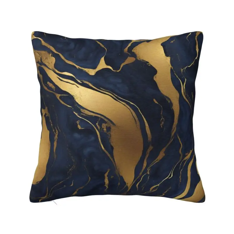 Custom Nordic Preppy Modern Minimalist Blue Gold Marble Swirls Sofa Cushion Cover Polyester Pillow Case