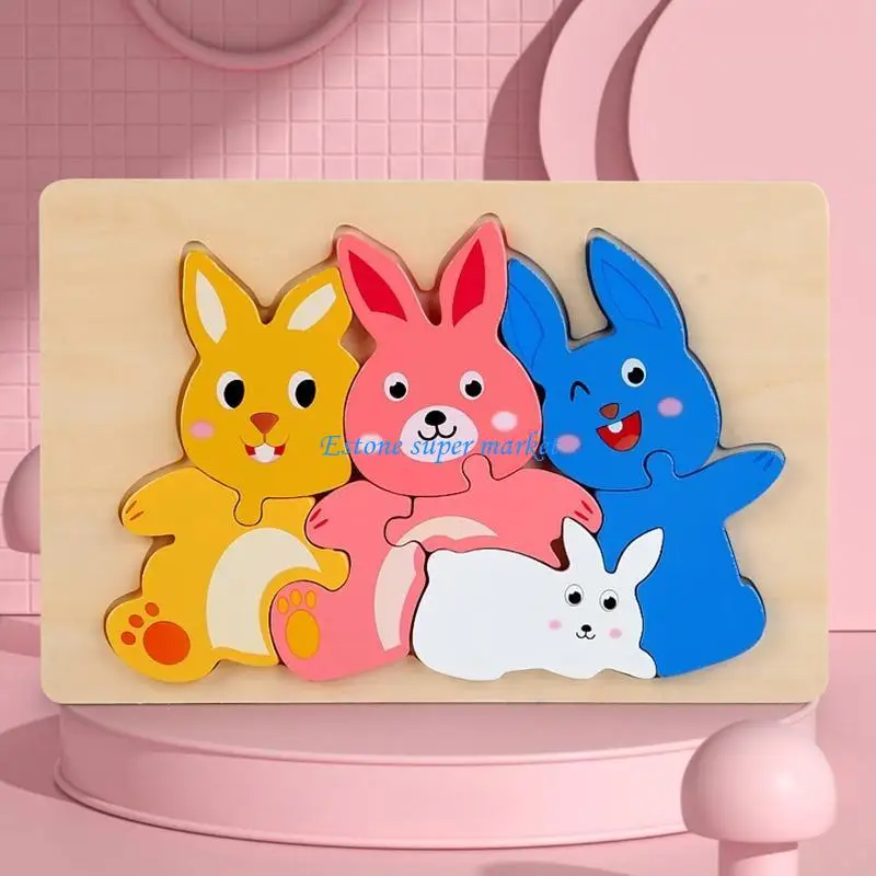 090B Baby Wooden Puzzle Toy Handhold 3-D Animal Puzzle Learning Toy Learning Educational Board Game Parent-Child Activity