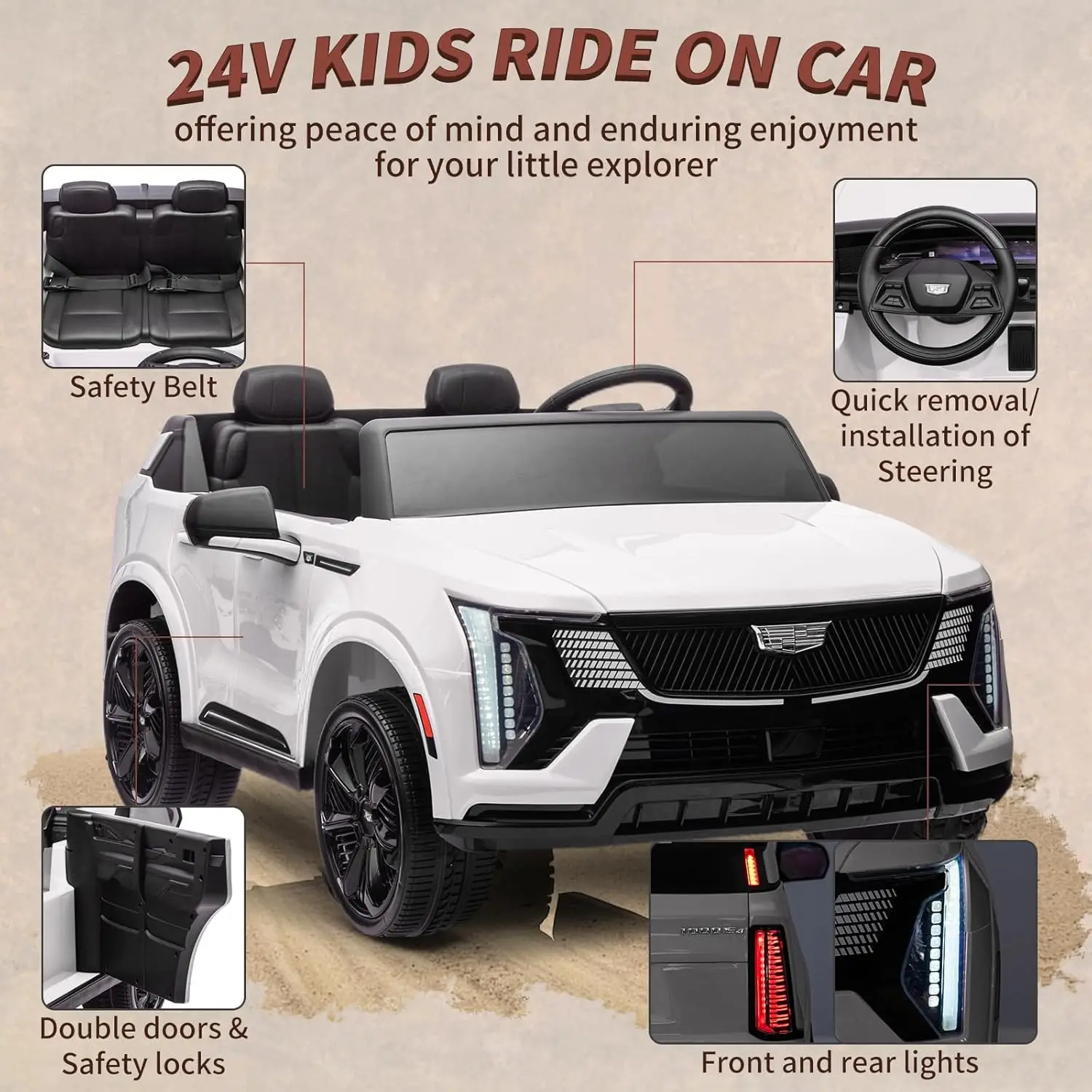 24V Ride On Car, Electric Vehicle With Remote Control, 2 Seater, 4-Wheel Shock Absorbers, Smooth Start, Led Lights For Kids
