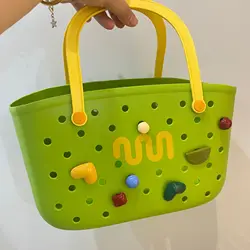 휴대용 비치 백, 도파민 대비 색상 목욕 바구니, 배수 쇼핑 바구니, 욕실 보관 바구니, 가정용 장난감 보관