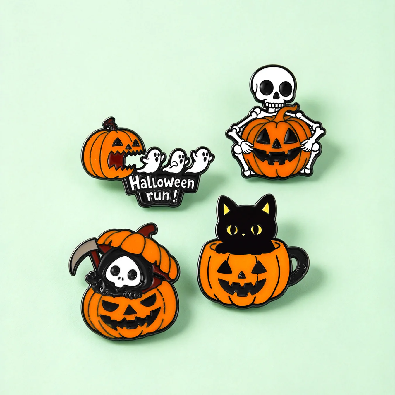 New Halloween Pumpkin Enamel Brooch Horror Ghost Pumpkin Head Cute Cat Skull Metal Badge Women's Backpack Decoration Party Gift
