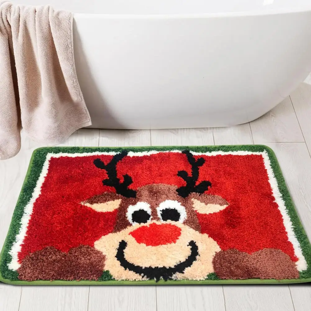 Christmas Doormat Festive Floor Mat Faux Cashmere Snowman Letter Printing Anti-slip Design Water Absorbent Indoor Outdoor Mat