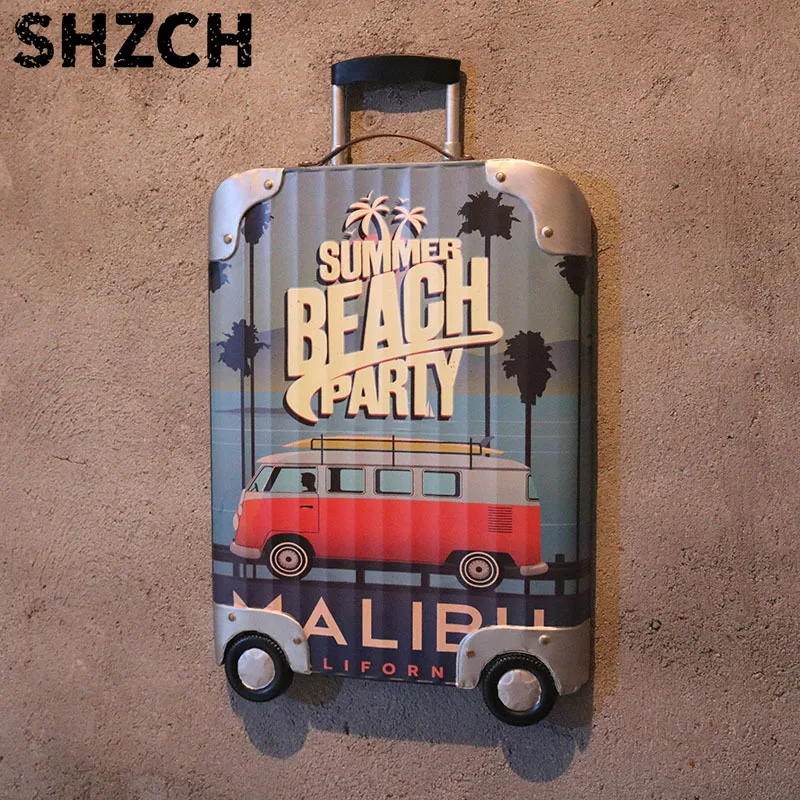 Retro Iron Suitcase Wall Decor, Three Dimensional Luggage Art for Pub, Farmhouse Bar Backdrop, Vintage Metal Hanging Ornament